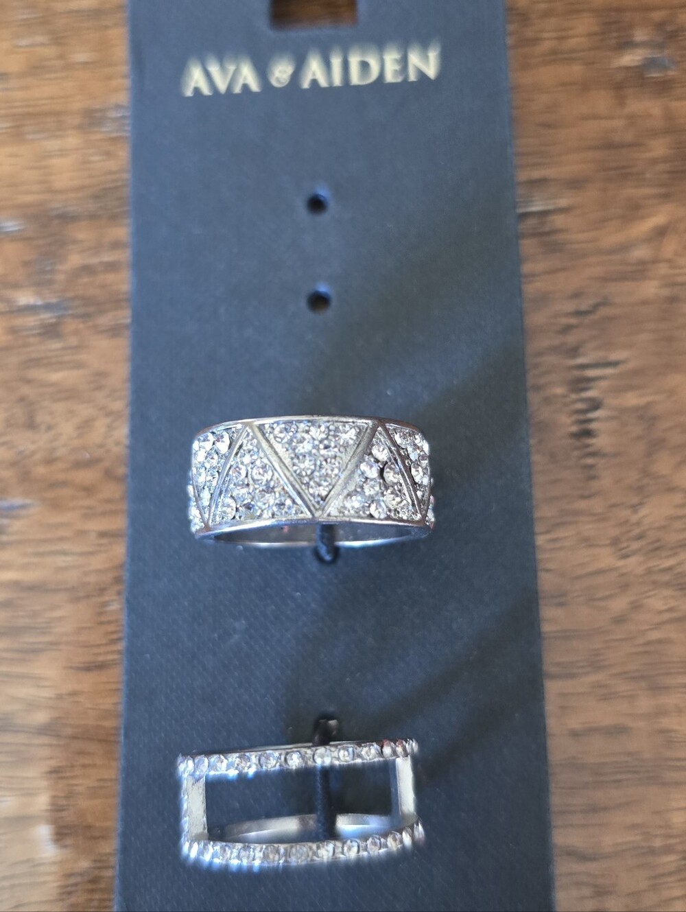 Ava & Aiden Silver Crystal Pave Geometric Ring Set